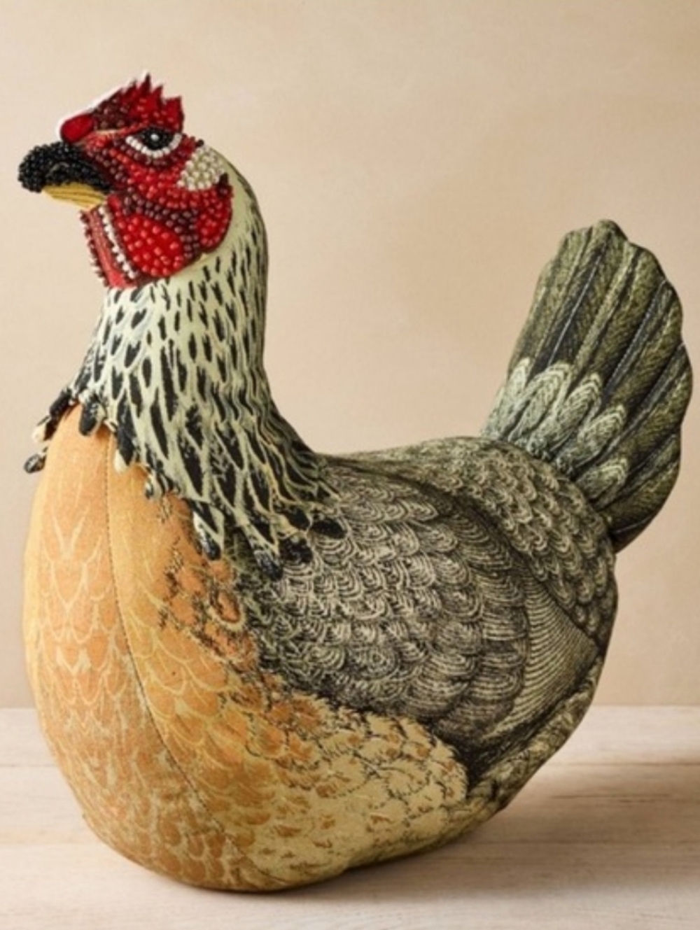 John Derian Beaded Embellished Chicken Throw Pillow Decorative